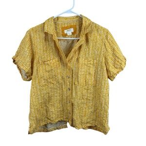 Maeve by Anthropologie Classic Surf Shirt M Yellow Linen Blend Open Back